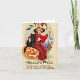  Halloween-heks en zwarte kat Kaart