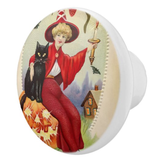  Halloween-heks en zwarte kat Keramische Knop (Rechts)