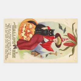  Halloween-heks en zwarte kat Rechthoekige Sticker