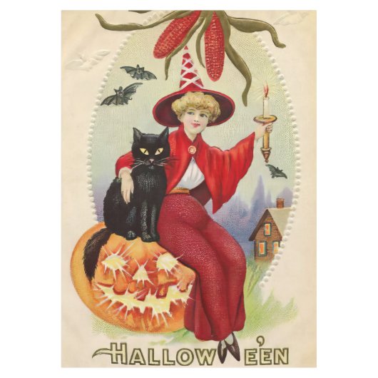 Halloween-heks en zwarte kat Tafelkleed (Voorkant)