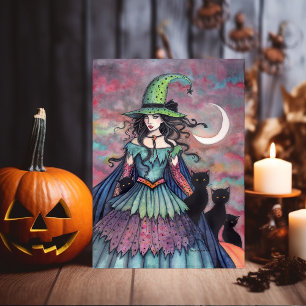 Halloween Heks en Zwarte Katten Molly Harrison Kaart