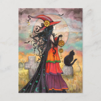 Halloween Heks Fantasie Kunst door Molly Harrison" Briefkaart