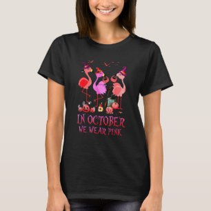 Halloween Heks Flamingo In Oktober dragen we Roze T-shirt