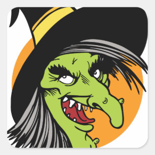 Halloween Heks Gezicht Vierkante Sticker