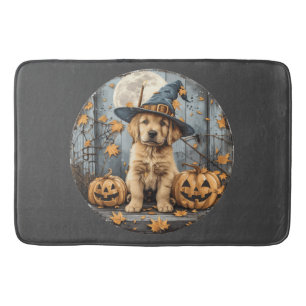 Halloween Heks Golden Retriever Puppy Pompoenen Badmat