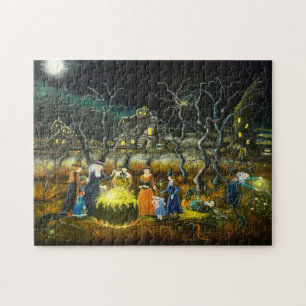 Halloween heks in een cauldron legpuzzel