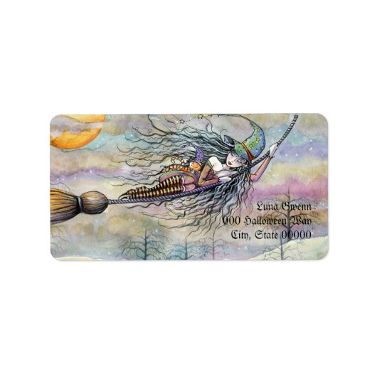 Halloween Heks in Flight Adresetiketten Etiket (Voorkant)