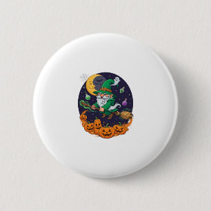 Halloween Heks Kabouter Bezem Pompoenen Maan Ronde Button 5,7 Cm