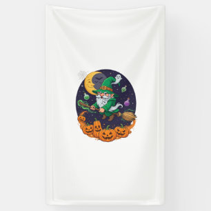 Halloween Heks Kabouter Bezem Pompoenen Maan Spandoek