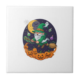 Halloween Heks Kabouter Bezem Pompoenen Maan Tegeltje