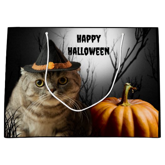 Halloween Heks Kat Gift Bag Groot Cadeauzakje (Voorkant)