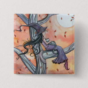 Halloween Heks Kat Knoop Speld Vierkante Button 5,1 Cm
