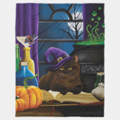 Halloween Heks Kat Paarse Magic Fleece Deken (Voorkant)