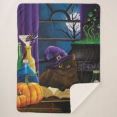 Halloween Heks Kat Paarse Magic Sherpa Deken (Voorkant)