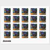 Halloween Heks Kat Paarse Magic Vierkante Sticker (Vel)