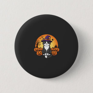 Halloween Heks Kat Pompoen Maan Ontwerp_1 Ronde Button 5,7 Cm