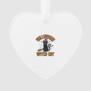 Halloween Heks Kat Vintage Gravure Design_1 Ornament
