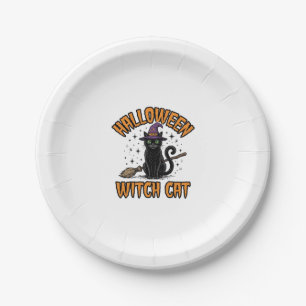 Halloween Heks Kat Vintage Gravure Design_1 Papieren Bordje