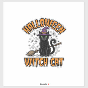 Halloween Heks Kat Vintage Gravure Design_1 Sticker