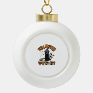 Halloween Heks Kat Vintage Gravure Ontwerp_1 Keramische Bal Ornament
