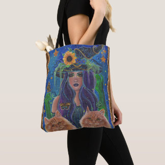 Halloween heks kitty kunst van Renee Lavoie Draagtas