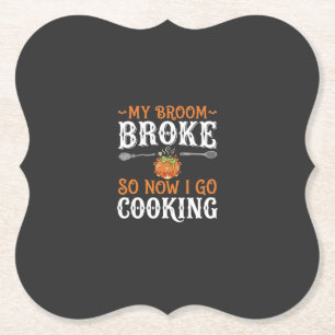 Halloween Heks Kookbezem Gebroken Ontwerp_1 Kartonnen Onderzetters