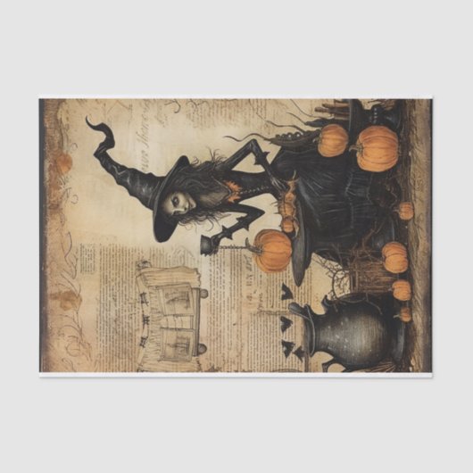 Halloween Heks met Beker in Hand Pompoen Decoupage Tissuepapier (Voorkant)