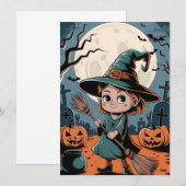 Halloween - heks met bezemsteel kaart (Voorkant / Achterkant)