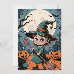 Halloween - heks met bezemsteel kaart