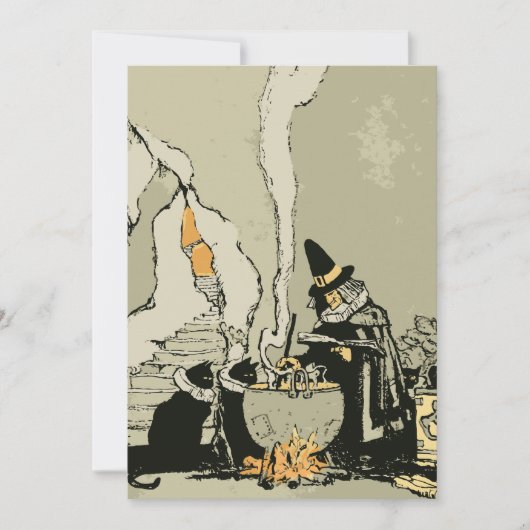  Halloween, heks met Cauldron en katten Kaart (Voorkant)