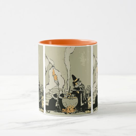 Halloween, heks met Cauldron en katten Mok (Midden)