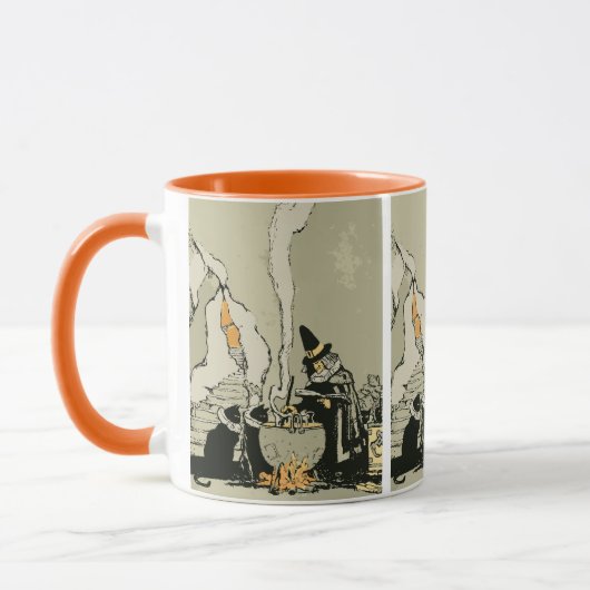 Halloween, heks met Cauldron en katten Mok (Links)