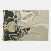 Halloween, heks met Cauldron en katten Theedoek (Horizontaal)