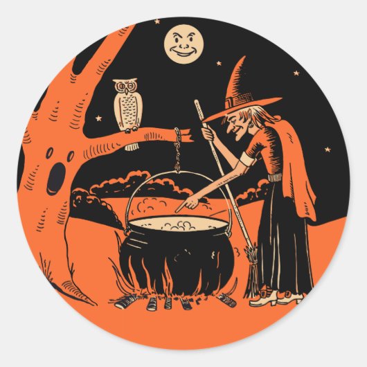  Halloween Heks met Cauldron Stickers (Voorkant)