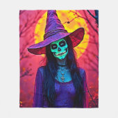 Halloween Heks met Schedel Gezicht Design Fleece Deken (Voorkant)