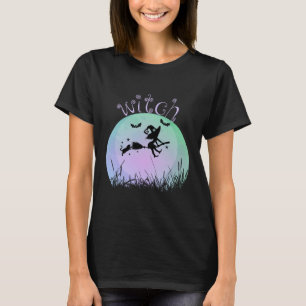 Halloween heks op bezemsteel t-shirt