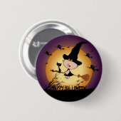 Halloween Heks op Broomstick Button (Voorkant /achterkant)