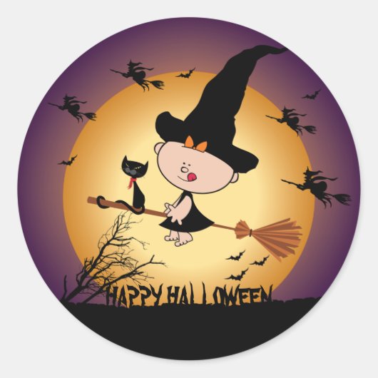 Halloween Heks op Broomstick Sticker (Voorkant)