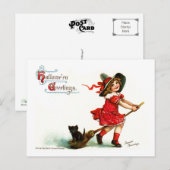  Halloween heks op haar bezemkamer Briefkaart (Voorkant / Achterkant)