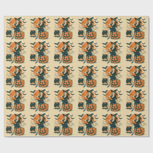 Halloween  heks op Pumpkin Bats Cauldron Cadeaupapier