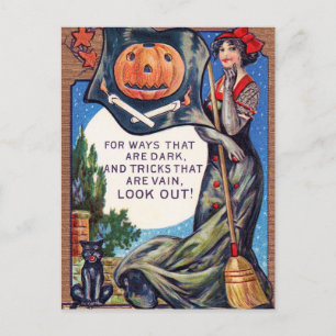 Halloween heks pompoen kat briefkaart