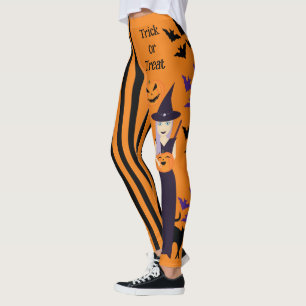 Halloween heks pompoen kat vleermuizen verticale s leggings