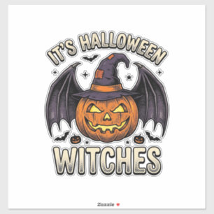 Halloween Heks Pompoen Vintage Vleermuis Shirt_1 Sticker