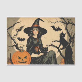 Halloween Heks, Pompoen, Zwarte Kat, Vleermuizen Tissuepapier
