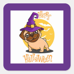 Halloween Heks Pugs Vierkante Stickers