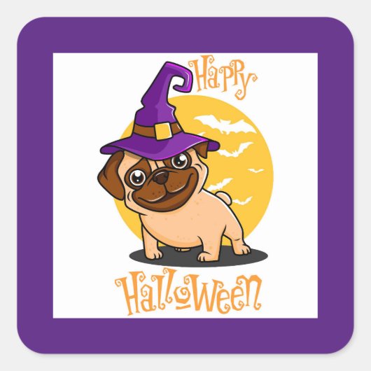 Halloween Heks Pugs Vierkante Stickers (Voorkant)