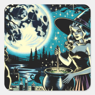 Halloween heks roeren een ketel Vierkante Sticker
