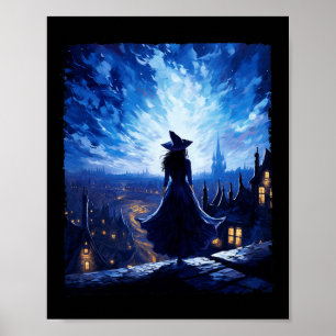 Halloween Heks Sterrennacht Van Gogh Esthetiek Pa Poster