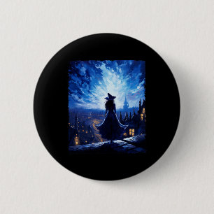 Halloween Heks Sterrennacht Van Gogh Esthetische P Ronde Button 5,7 Cm