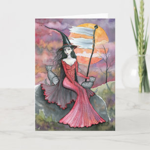 Halloween Heks Tabby Kat Kunstkaart Kaart